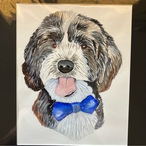 Watercolor Wall Art Bernedoodle Dog Painting Framed in Acid Free Art Kit, 11x14"